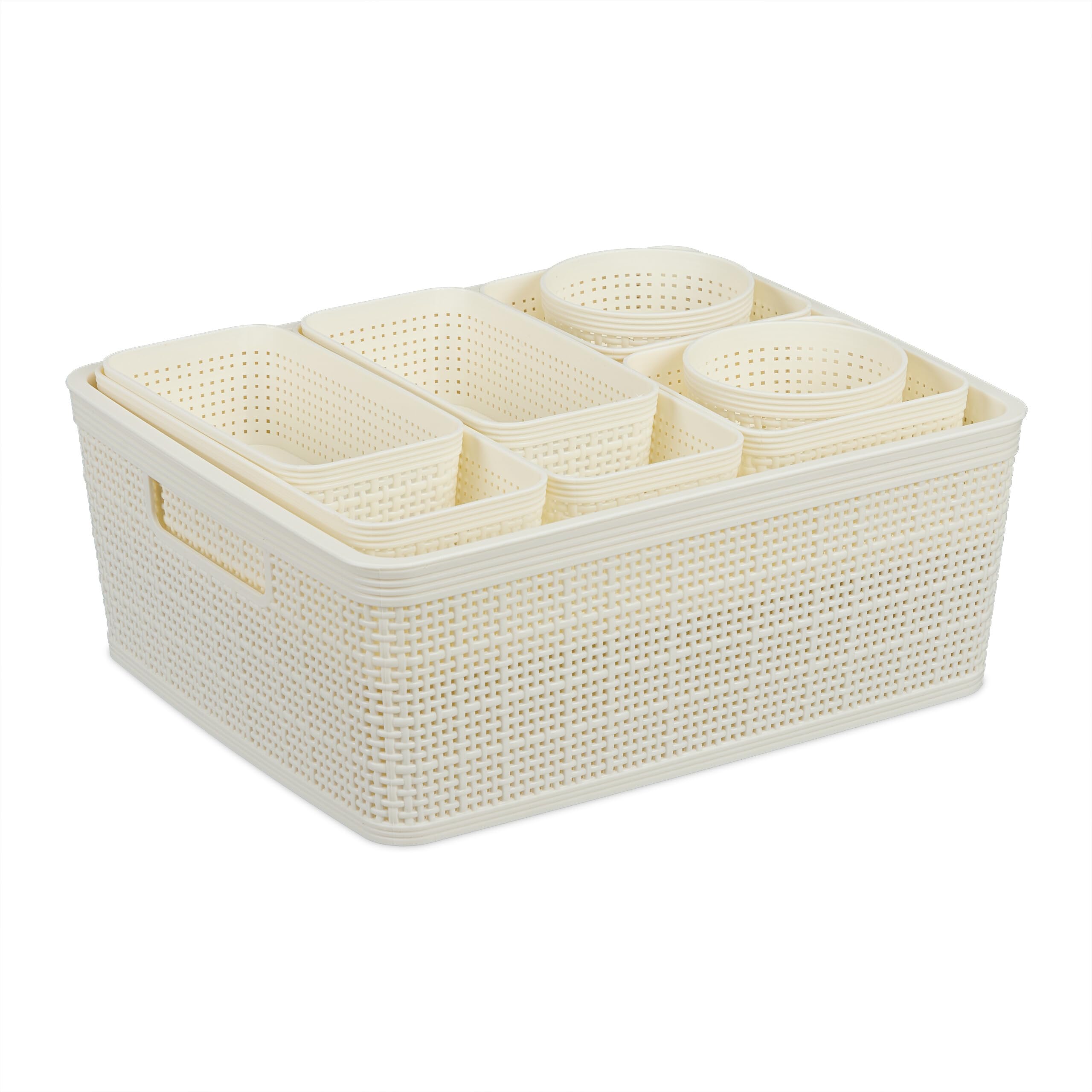Organiseur de tiroirs en plastique blanc : lot de 10 boîtes de rangement de tailles variées