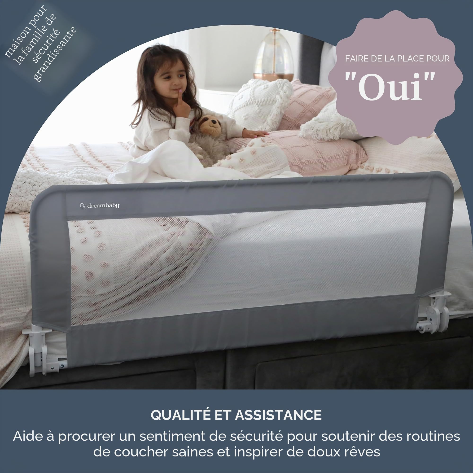 Dreambaby Prague Barrière de lit pour Tout-Petits – Barrière de sécurité Pliable et Portable pour Tout-Petits – Convient aux Matelas Simple à King Size avec Bases de lit Plates – 110 cm de Large x