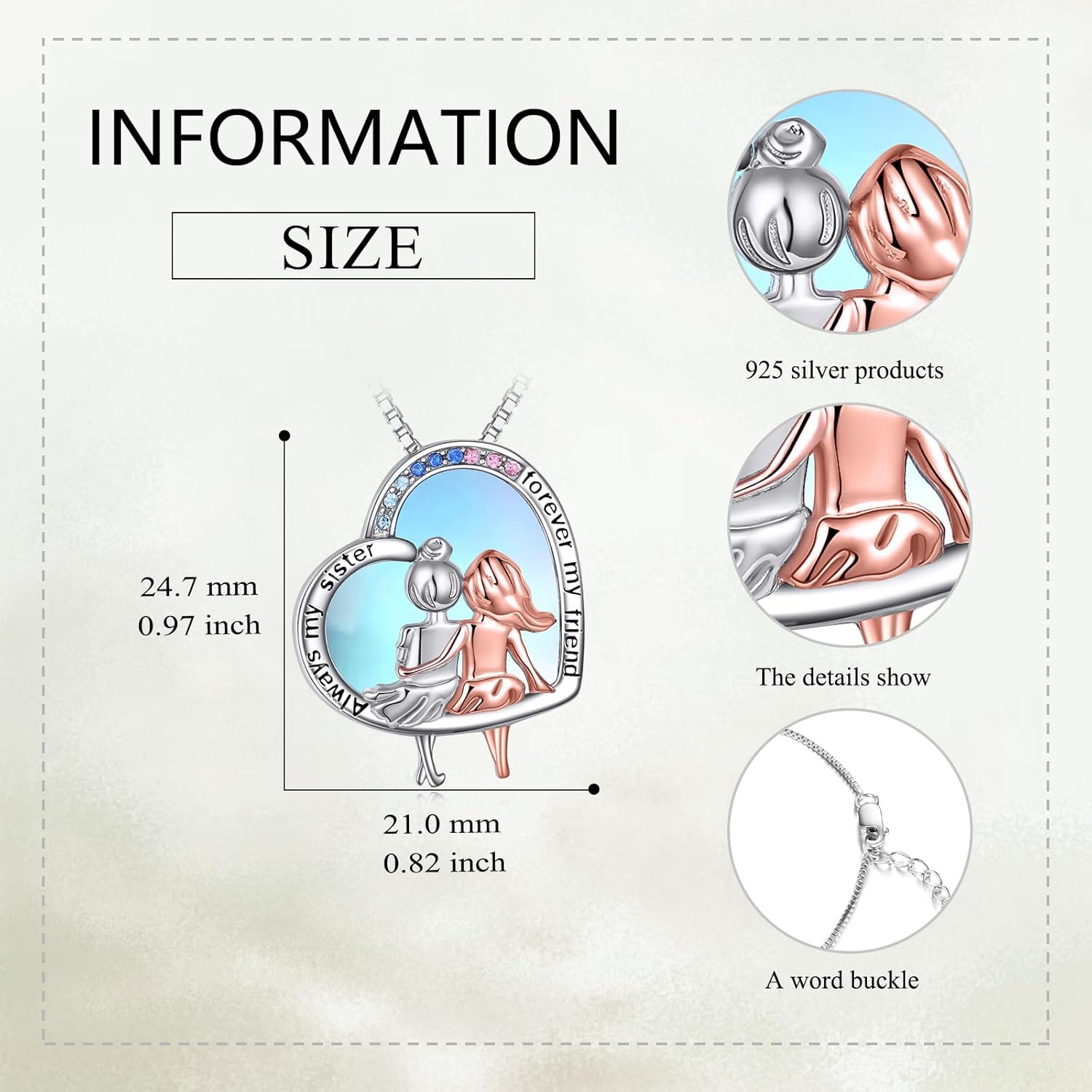 AOBOCO Gifts for Sister 2 3 Sisters Necklace for Women Sterling Silver Sisters Pendant Jewelry Birthday Christmas Gifts for Friend Female Friendship Lasts Forever - Image 4