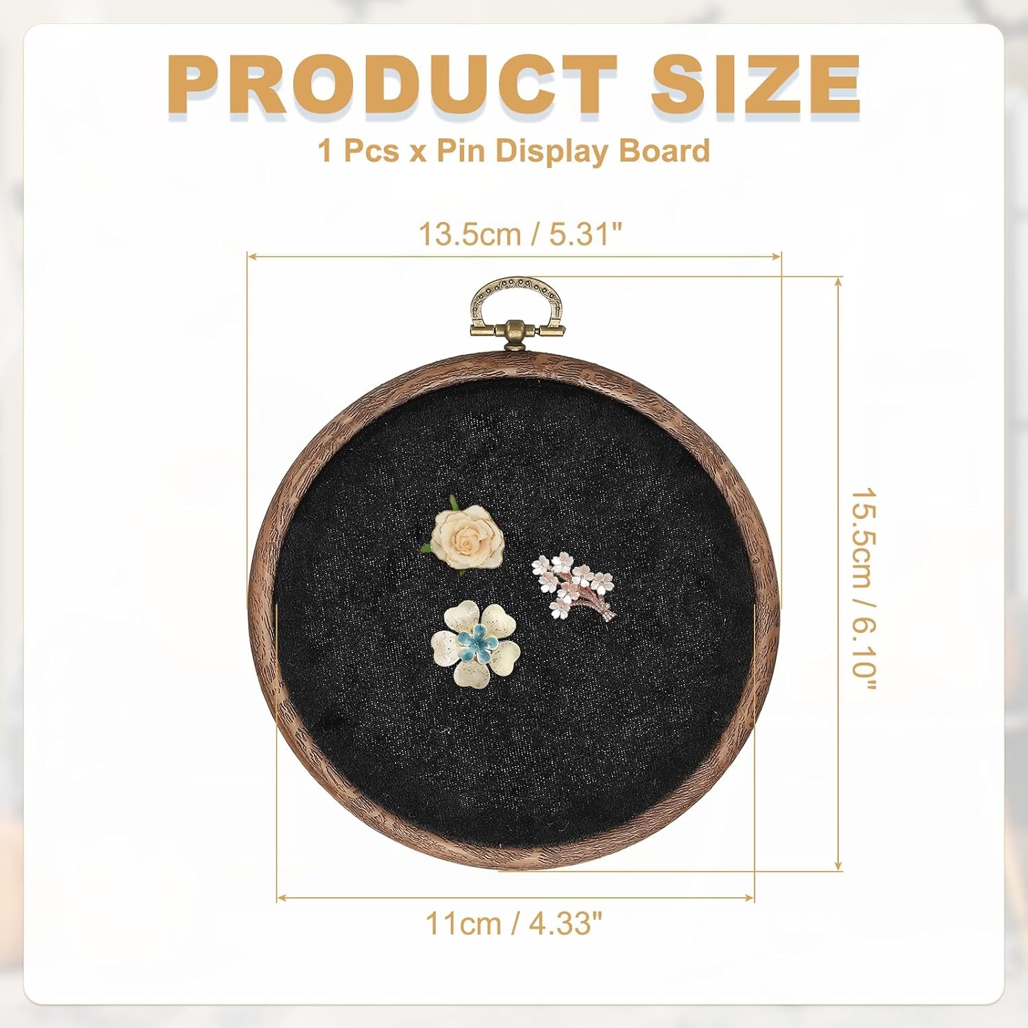 Round Pin Display Board Velvet Wall Hanging Brooch Jewelry Storage Holder Stand for Enamel Pins Badges Medals Collectibles Organizer with Acrylic Frame Vintage Home Decor(Black)
