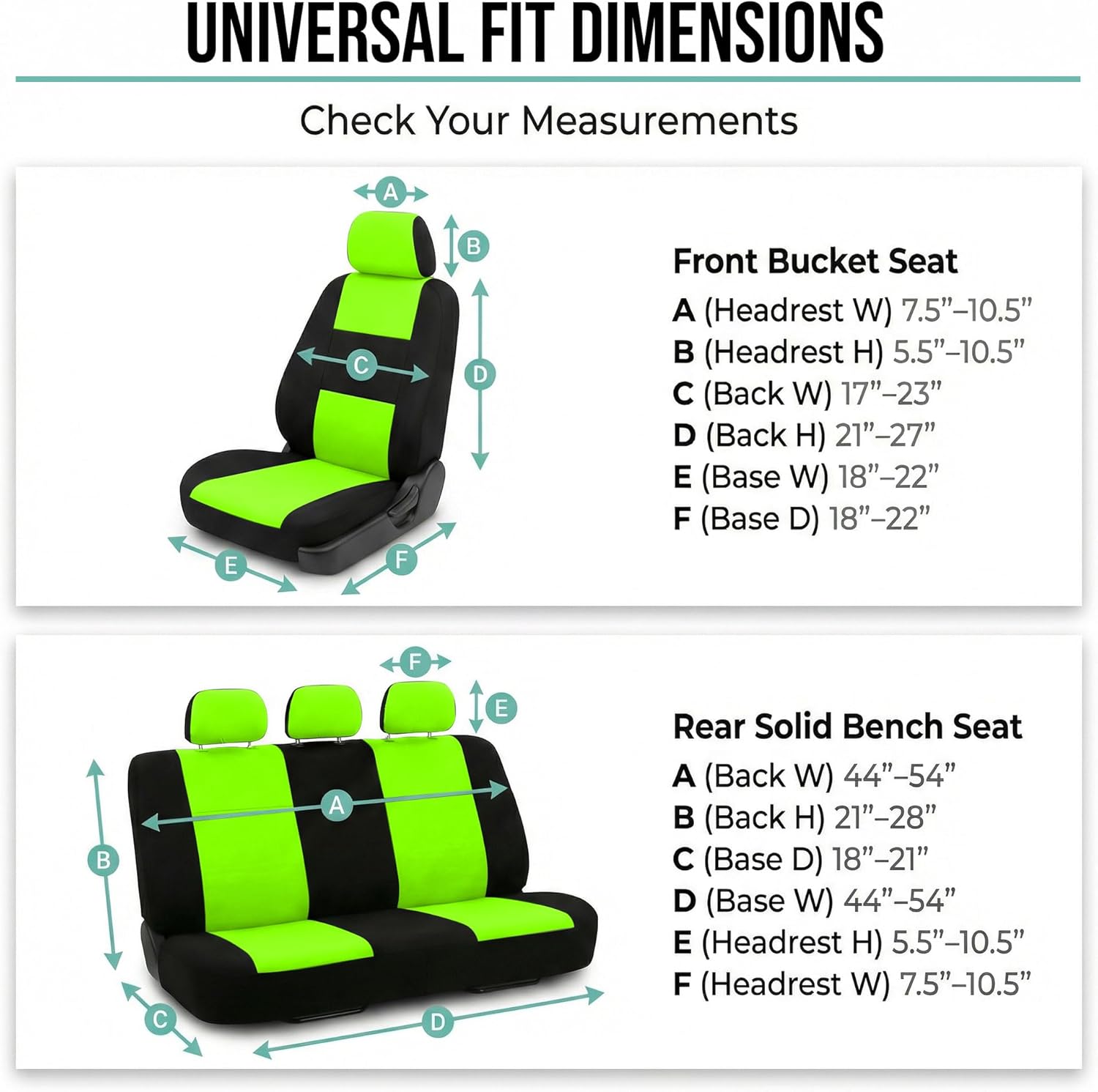 FH Group Flat Cloth Full Set Car Seat Covers Three Row 7 Seater - Universal Fit for Cars, Trucks & SUVs Green