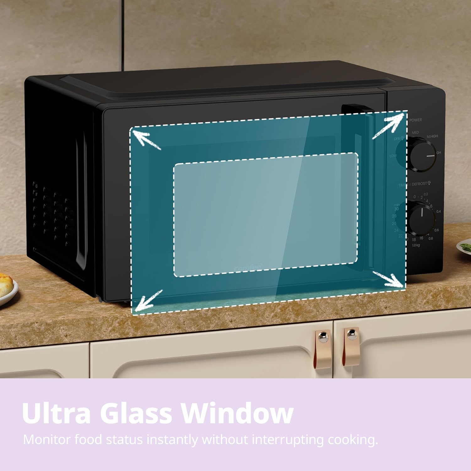 COMFEE' COMFEE' 20L Compact Microwave, 700W Black Solo Manual Microwave with Inverter 20… thumbnail 5