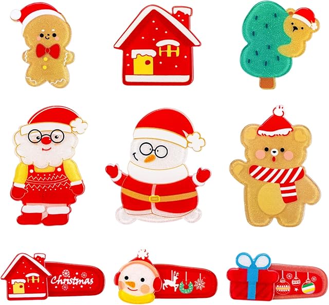 9pcs Christmas Acrylic Hair Clips, Girls Hair Accessories Gift Set, Xmas Alligator Hair Clips for Kids Children Baby Adult Party Festival