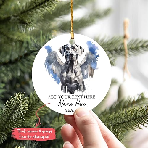 Vista 24 de Adorno conmemorativo personalizado de Bulldog Inglés – Alas de ángel, regalo de Navidad personalizado para perro, mamá y papá Adorno de Bulldog