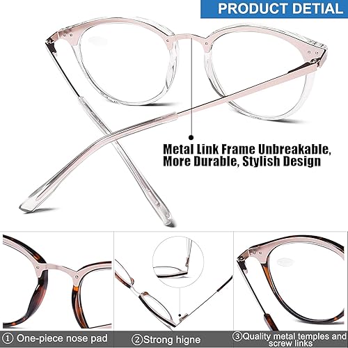 Miniatura 7 de AQWANO Blue Light Blocking Reading Glasses Women Men, Fashion Round Computer Readers Anti EyestrainUVGlare