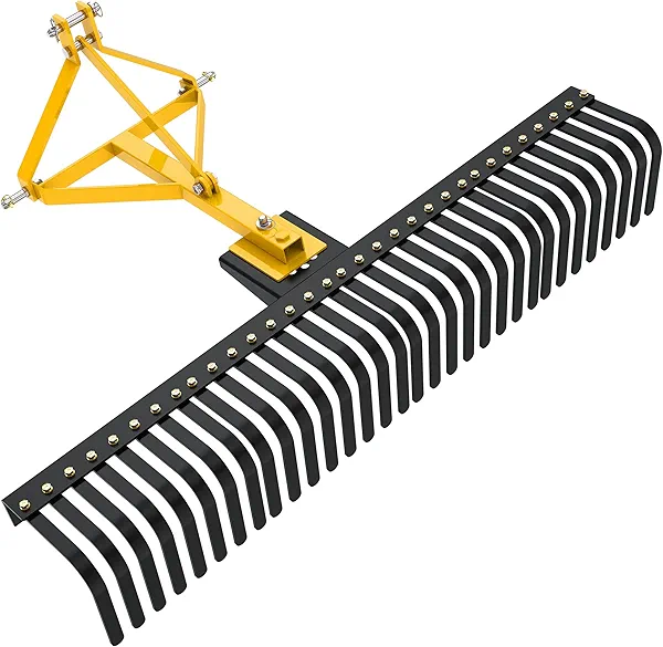 YITAMOTOR 3 Point Landscape Rock Rake for Category 1, 5 FT Attach Tractor Rake with 360 Degree Rotation, Tow-Behind Lawn Garden Tool Attachment for Compact Tractors