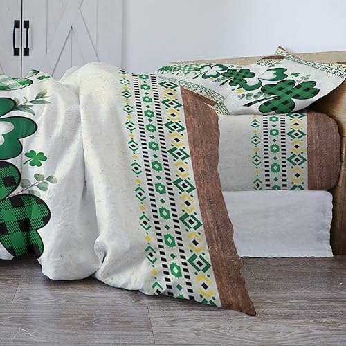 Miniatura 4 de Cal. - Juego de fundas de edredón tamaño King, juego de funda de edredón de 4 piezas de trébol del día de San Patricio, juego de ropa de cama suave