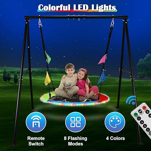 Miniatura 2 de Juegos de columpios para patio trasero, columpio de platillo volador de 40 pulgadas con capacidad de 440 libras, soporte de columpio de metal