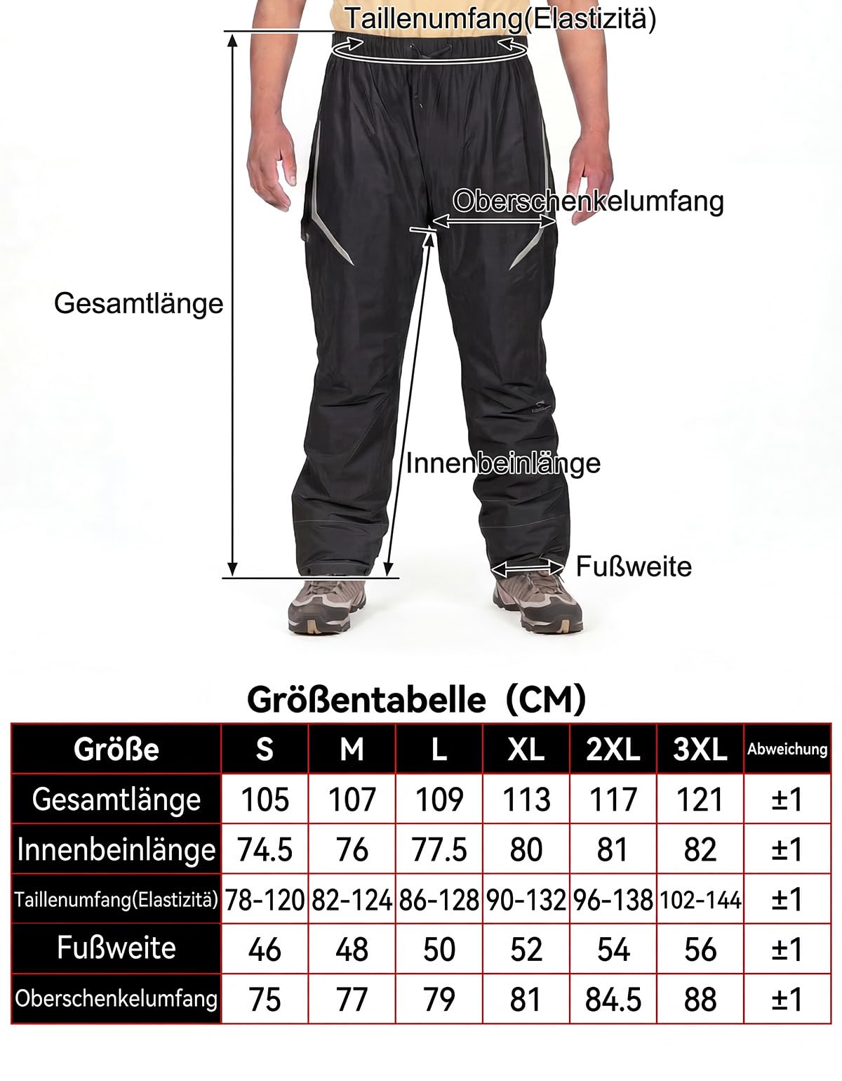 KEMIMOTO Pantalon de pluie imperméable pour homme, léger, coupe-vent, avec sac de transport, pantalon de pluie de vélo, pantalon d'extérieur pour la randonnée, le camping, le golf