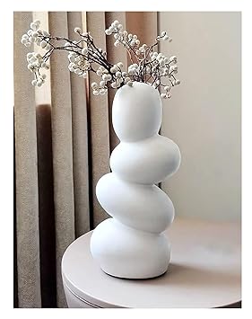 SPHINX Decorative Ceramic Vase for Flowers, Pampas Grass Vase, Vase for Money Plant Live Plants for Home, Office,Gifts- (Pebble Vase, Height- 8.5 Inches, White) - image, photos