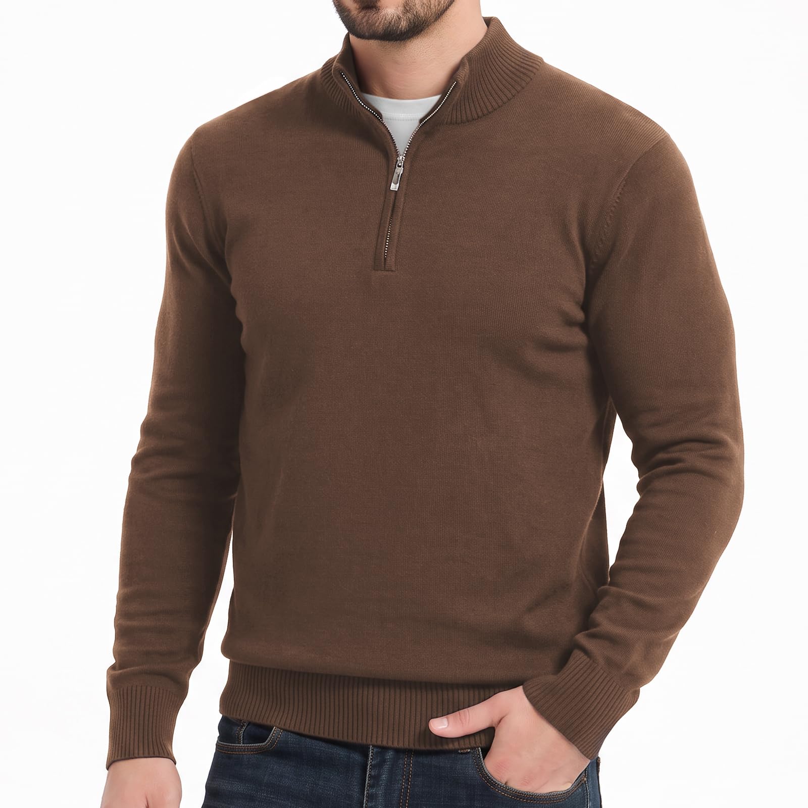 Aotoyou Maglione da uomo a collo alto, lavorato a maglia, a maniche lunghe, per il tempo libero, invernale, caldo