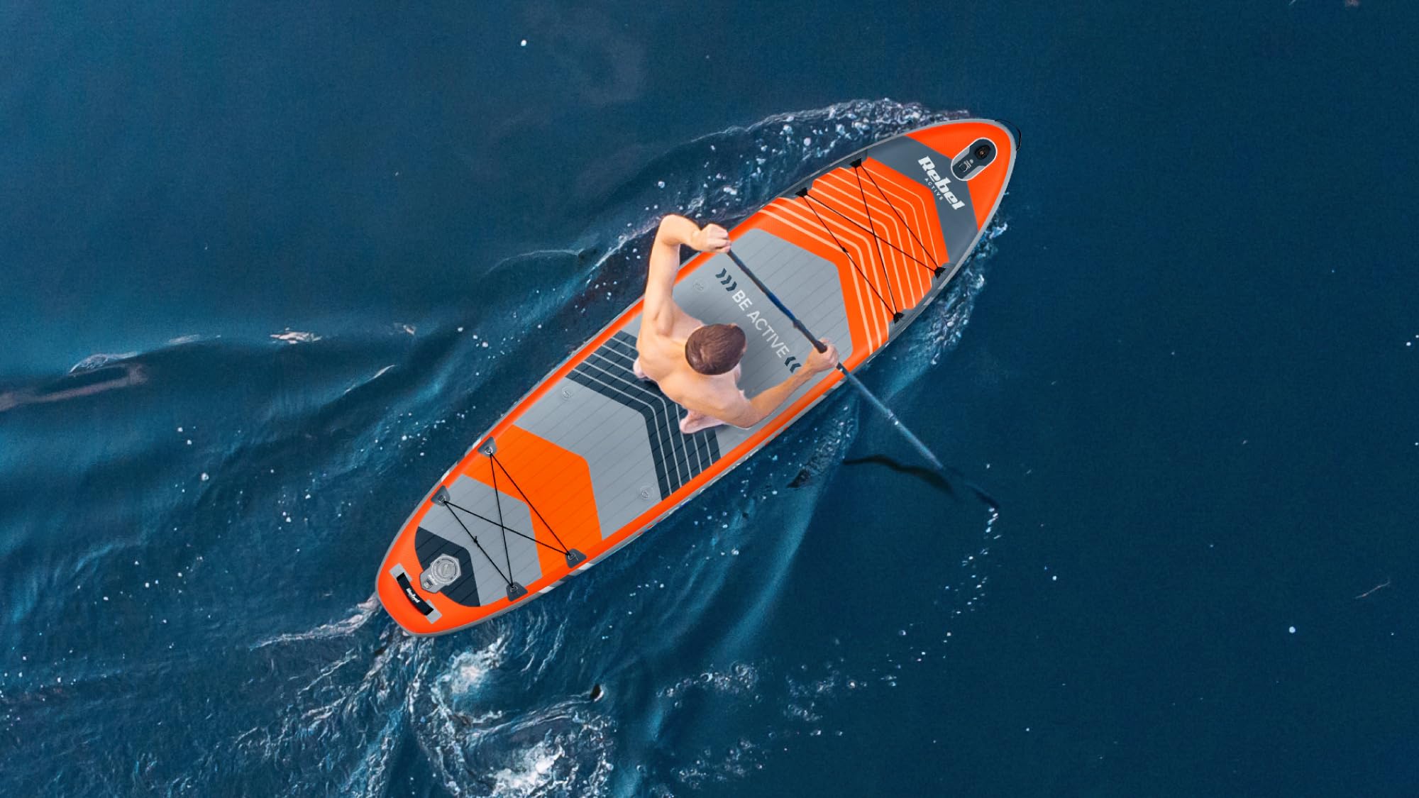 Rebel Brett SUP gepumpt mit Schwimmsitz Drop-Stitch 335 cm Set Paddel Pumpe Rucksack RBA-4507-OR