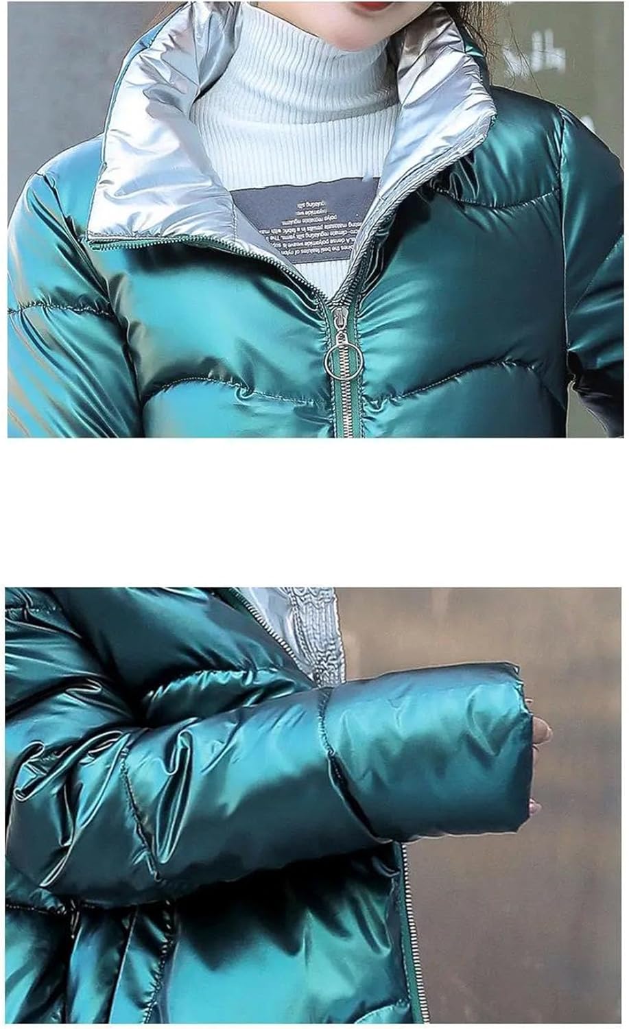 Women's Glossy Down Cotton Jacket Thicken Short Stand Collar Loose Fit Slimming Coat Winter Outerwear