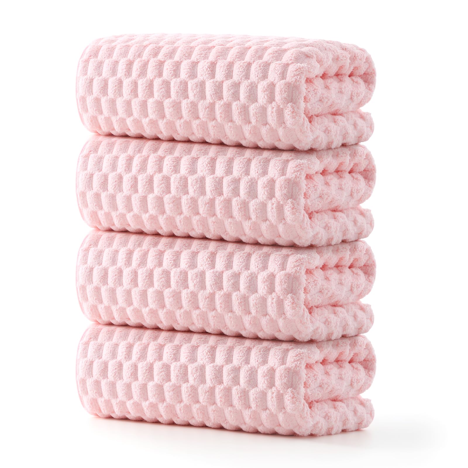 REDKISS 4 Pack Pink Microfiber Bath Towels - Extra Large Waffle Towels Set for Bathroom Super Absorbent Towel