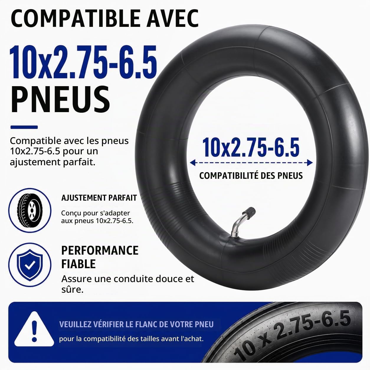 Chambres à Air 10x2.75-6.5 (Lot de 2), Valve Coudée CR202 | Chambres à air robustes en caoutchouc butyle pour trottinettes électriques et mini-motos. Comprend 2 démonte-pneus.