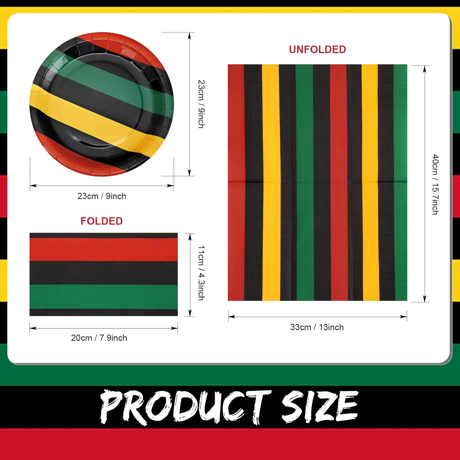 SATINIOR 200 Pieces Juneteenth Decorations Red Yellow Black Green Disposable Plates Juneteenth Napkins Round Shaped Paper Plates for Black History Month Jamaica Freedom Day African Party Supplies