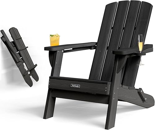 Silla Adirondack plegable con textura de madera, sillas de hoguera de polietileno de alta densidad para todo tipo de clima, sillas Adirondack de