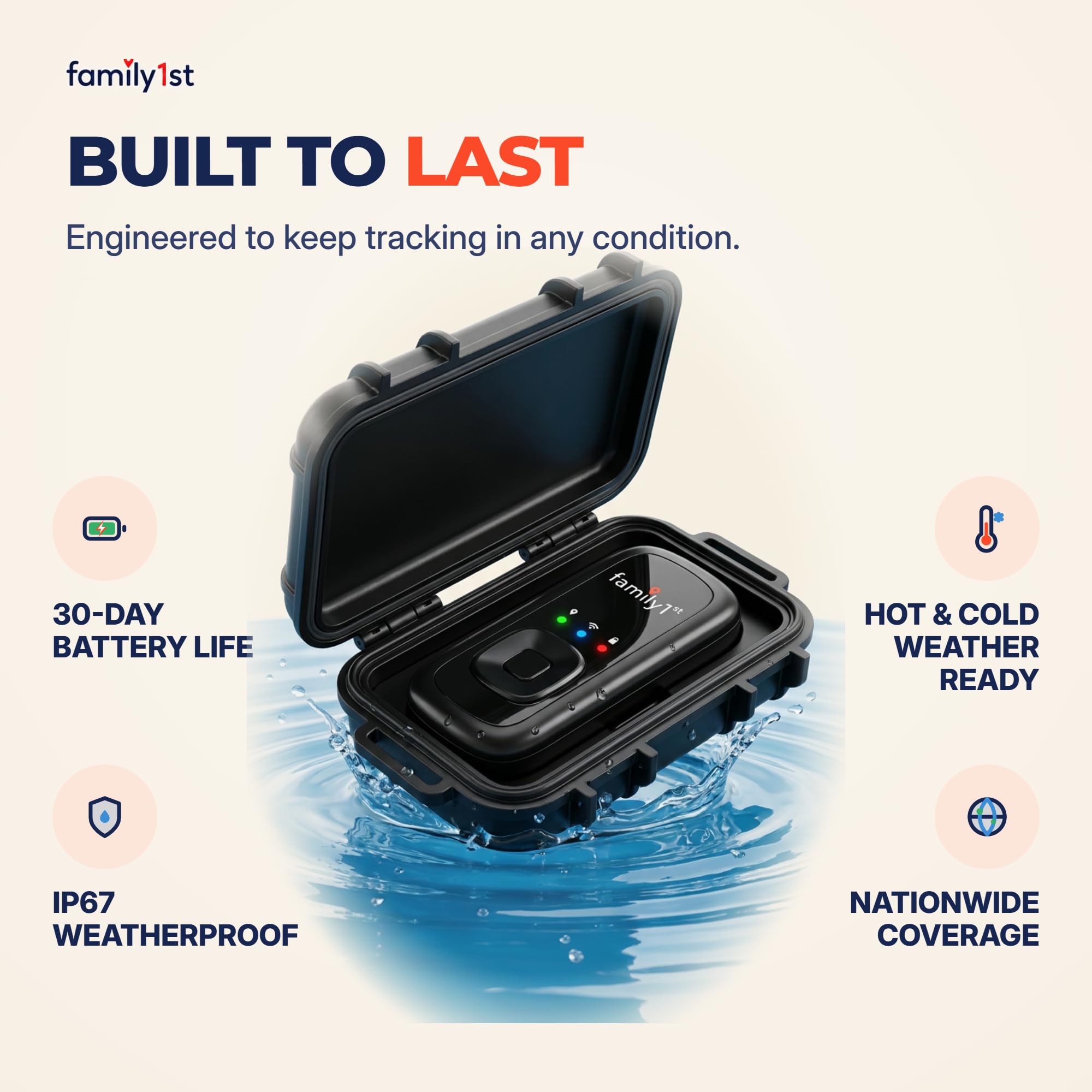Family1st Dispositivo rastreador GPS para vehículos, coches, seres queridos, hasta 30 días de batería con carcasa impermeable magnética, seguimiento en tiempo real con aplicación, requiere suscripción
