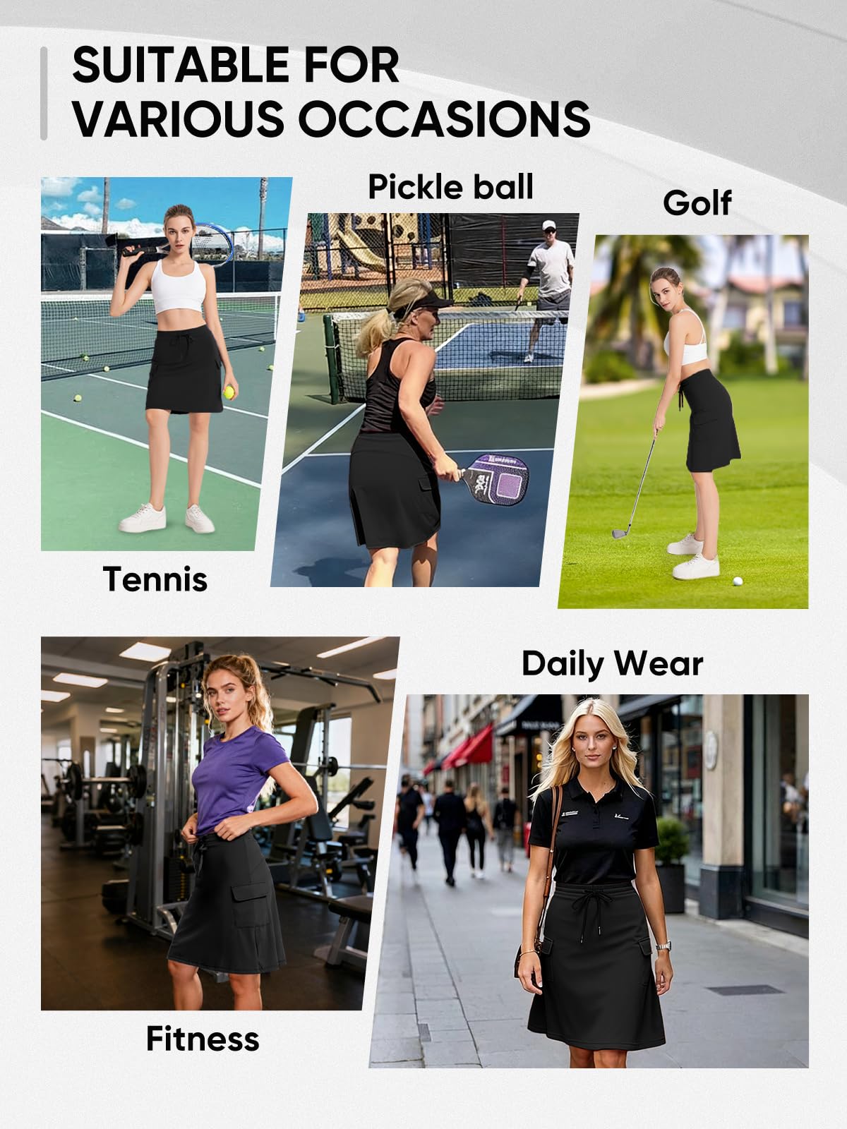 Bezioner Jupe Short Femme Longueur Genou Jupe de Tennis Taille Haute Athlétique Jupes avec Short Intégré Poches Golf Skort