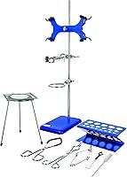 Vista 1 de EISCO Kit de inicio de laboratorio de 13 piezas, incluye juego completo de soporte de anillo con abrazaderas, soporte para quemador de trípode