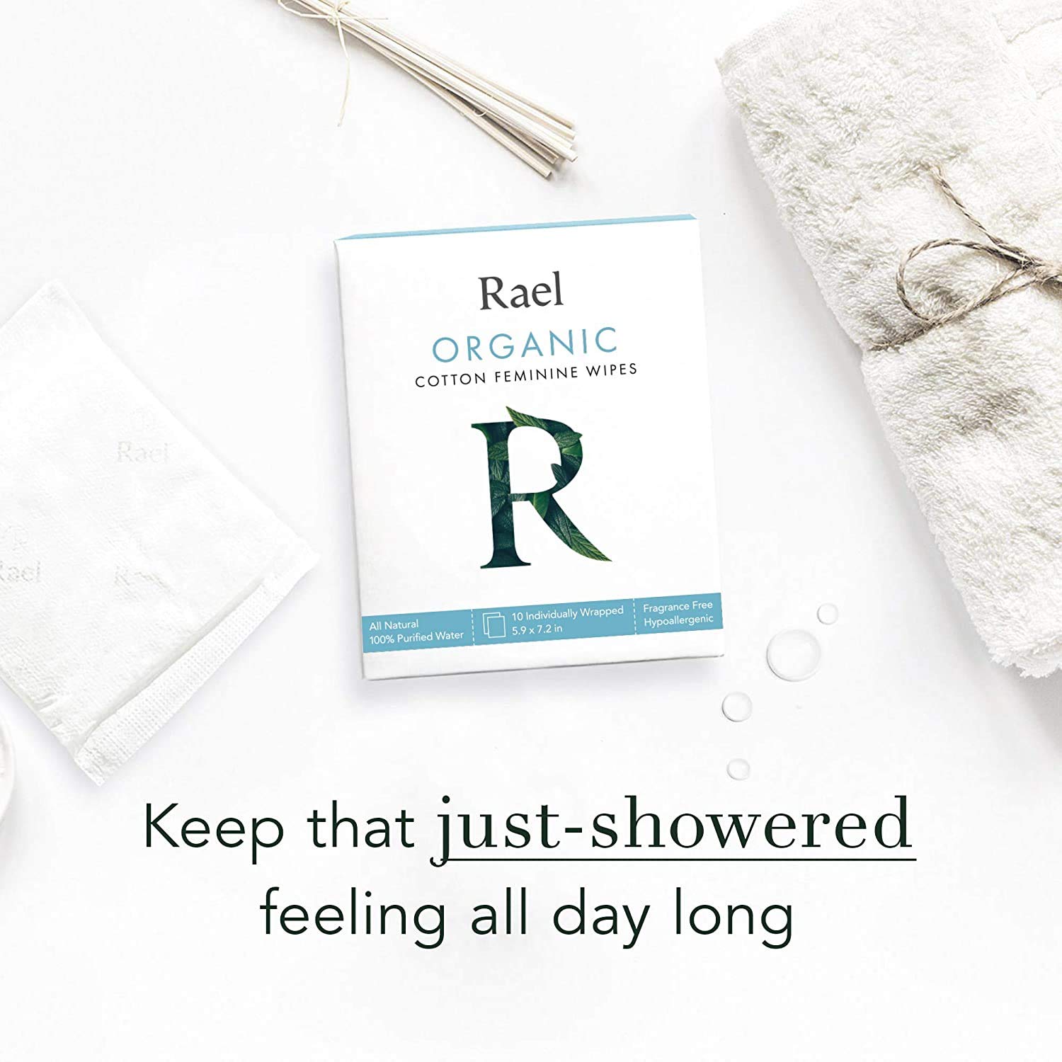 Rael Organic Cotton Feminine Wipes - Unscented, Organic Cotton, Ideal for Sensitive Skin, Individually Wrapped (10 Count (Pack of 2)) : Health & Household