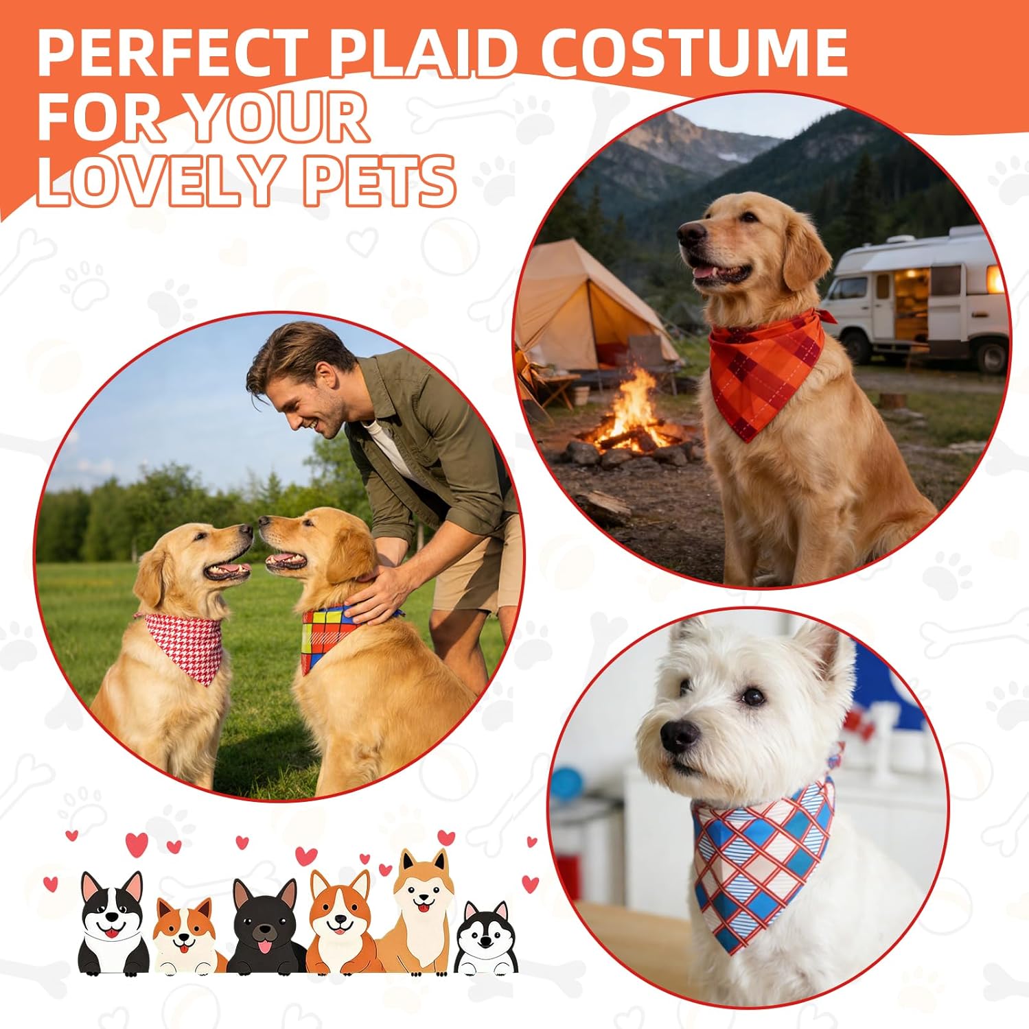 PAWCHIE 100 Pcs Dog Bandanas Bulk Pet Bibs Plaid Print Colorful Triangle Scarf Pet Bandanas Plaid Festival Style for Small to Large Dogs Puppies Cats, Spring Summer Birthday Costume Decoration