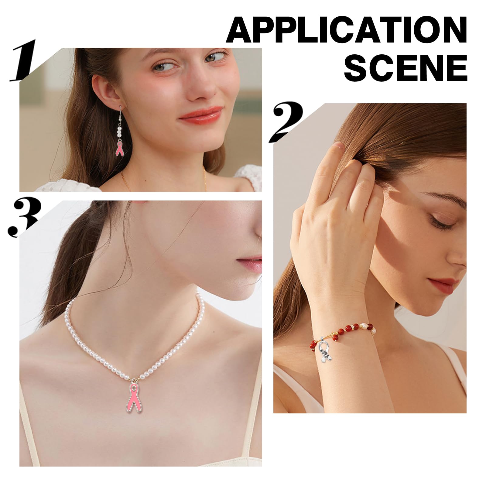 PH PandaHall 368 pz Consapevolezza Del Cancro Al Seno Charms Perline 8mm Perline Rosa Nastro Rosa Ciondoli Ciondoli per Cancro Al Seno Nastri Risvolti