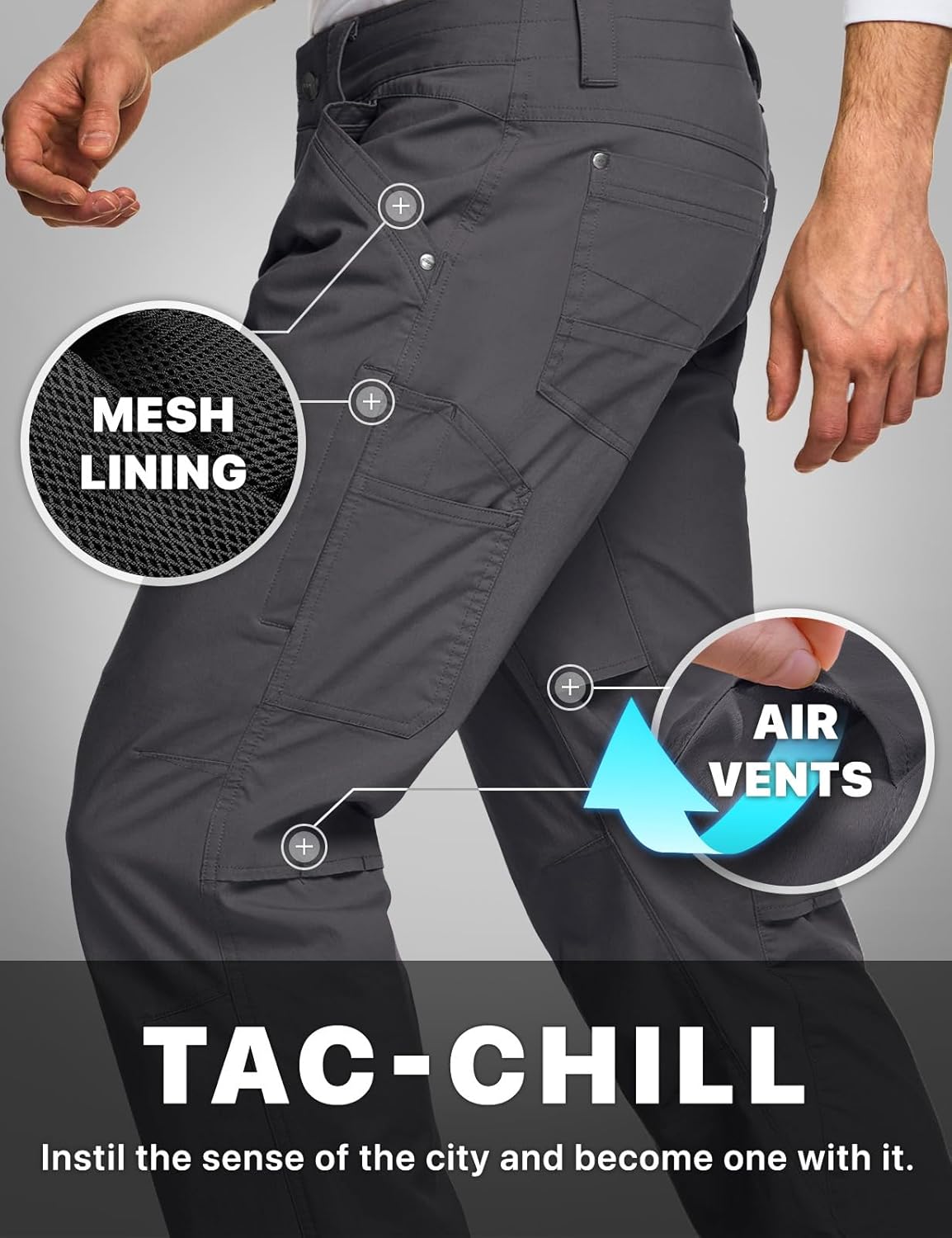 CQR Men's Vent Stretch Pants, Quick Dry Lightweight Casual Cargo Pants, Water Resistant Straight-Fit Utility Work Pants - Image 6