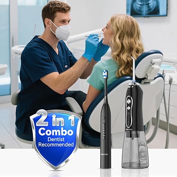H2ofloss Water Flosser & Electric Toothbrush Combo 2-in-1 Oral Care for Brushing & Flossing | 300ML Water Tank, 20110 PSI, 5 Modes, BPA-Free | Long Battery Life | for Home & Travel