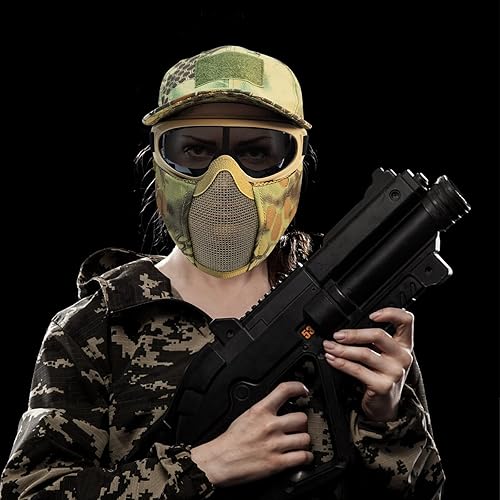 Miniatura 7 de Máscara de Airsoft con Gafas, Máscara de Malla Plegable de Media Cara con Protección para los Oídos para Paintball, Tiro, Cosplay, Juego CS