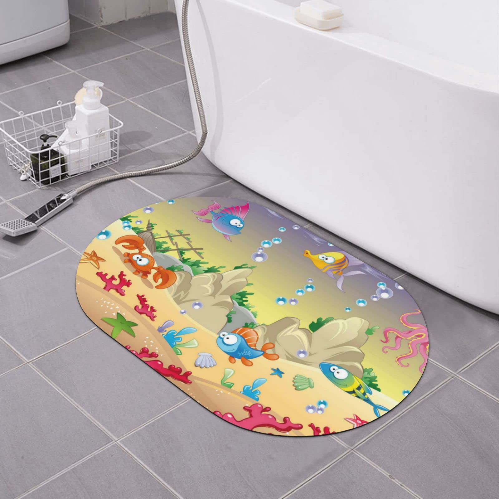 Tapis de douche en diatomée animaux marins pour salle de bain enfant