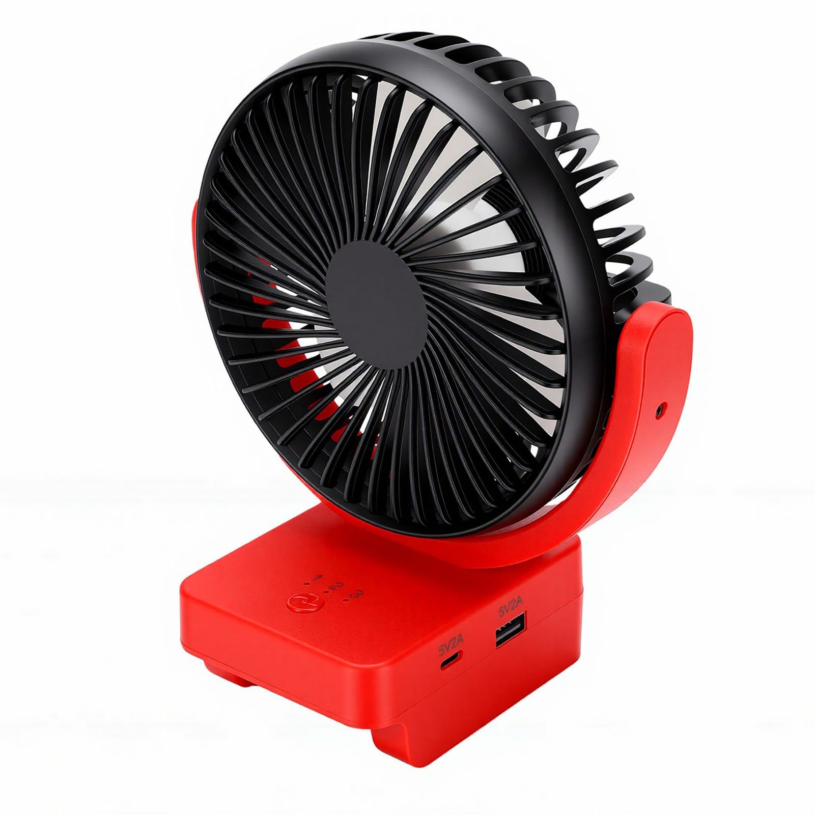 Eujgoov Kabelloser Tragbarer Ventilator mit USB-A- und Typ-C-Aufladung für Camping und Baustelle. Bürstenloser 18-V-Motorventilator mit 3 Geschwindigkeiten und 360-Grad-Drehung Im