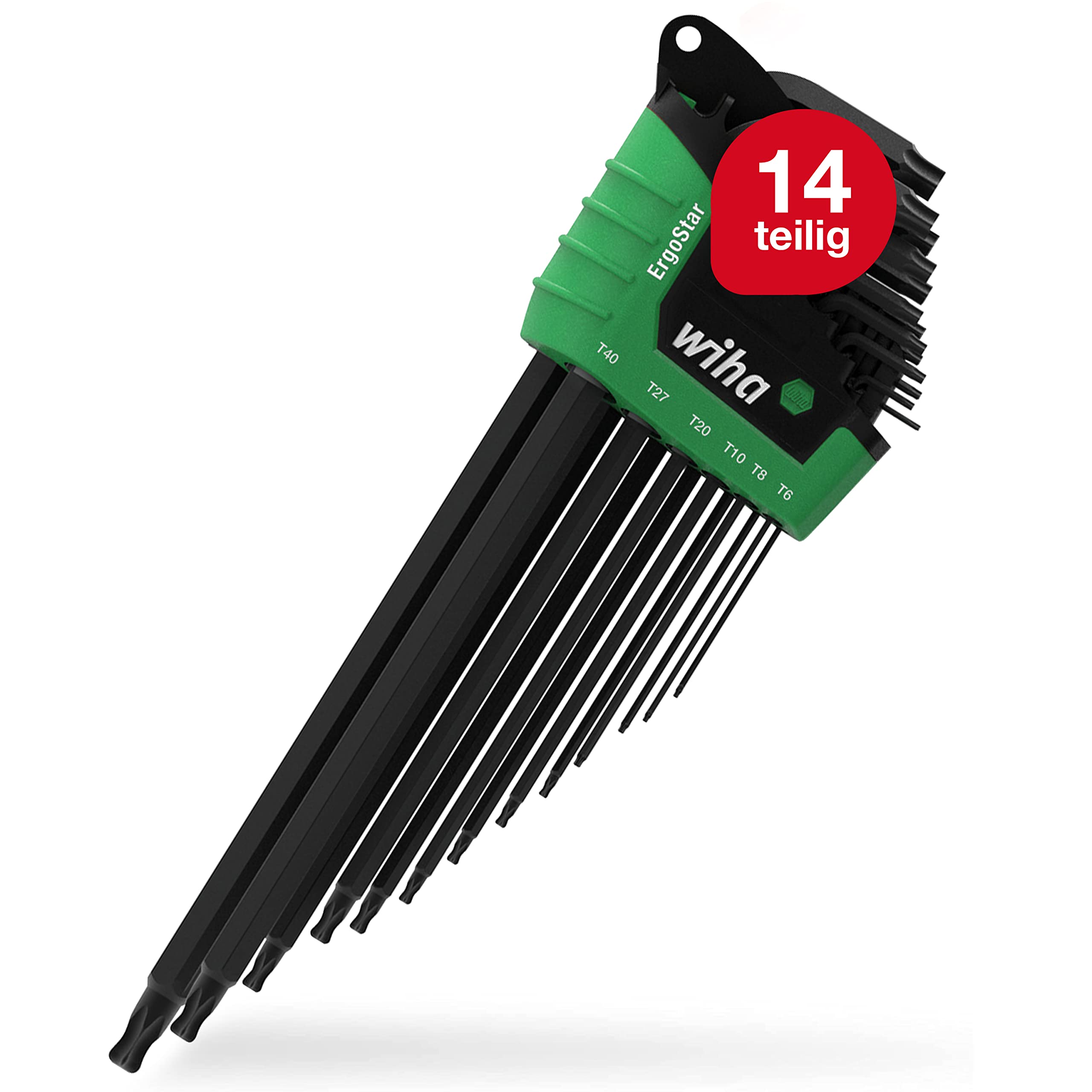 Wiha Juego de llaves Allen en soporte ErgoStar TORX® con cabeza esférica, de 14 unid., acabado en oxidación negra (43847)