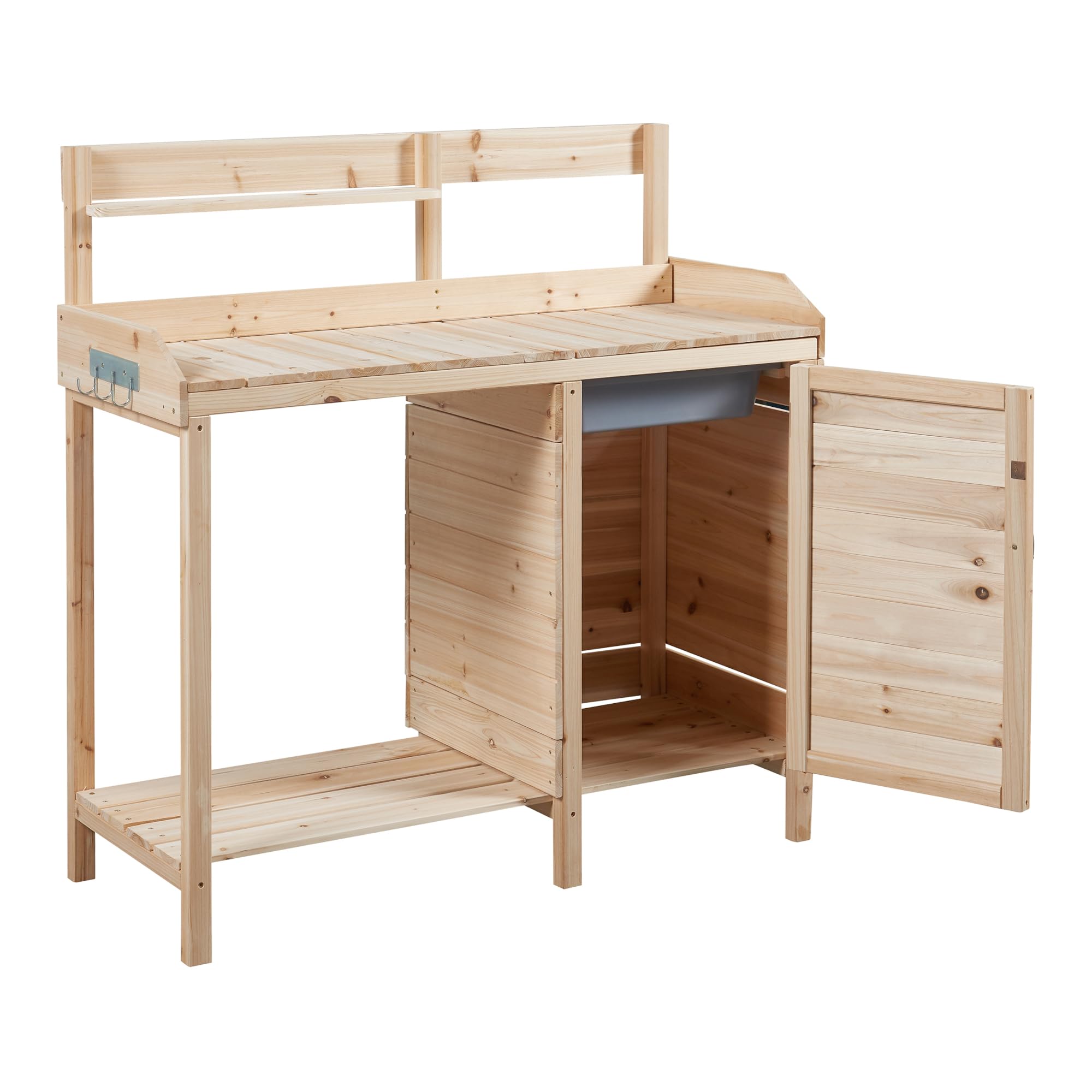 casa.pro Pflanztisch Alessano Gärtnertisch mit Unterschrank Gartenregal Gartenarbeitstisch Tannenholz Outdoor Blumentisch Arbeitsplatte 110 x 107 x 46 cm Holztisch