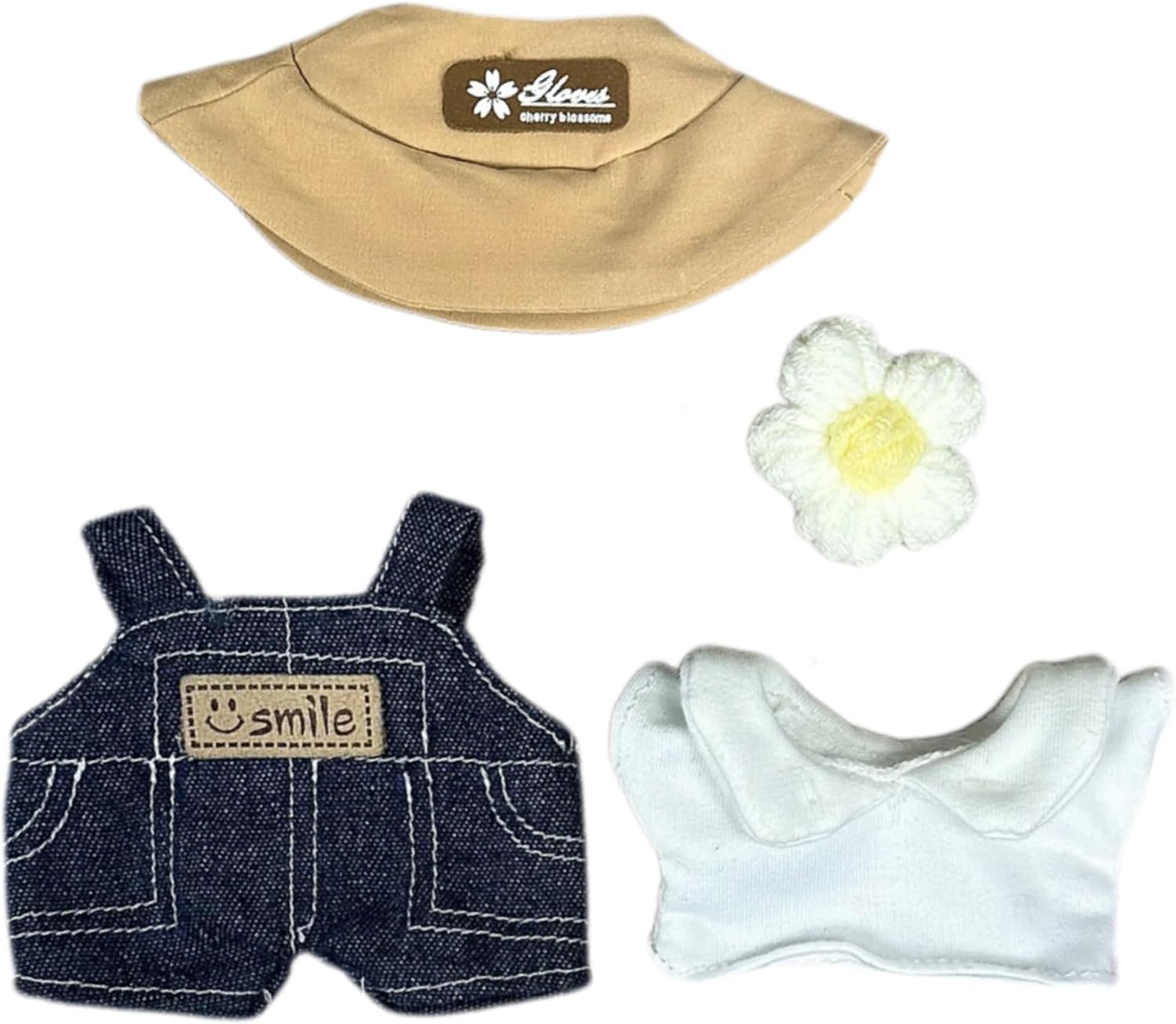 Clothes for LABUBU, Hat & Overalls Set for 17/15cm Accessories Suit, Cute Clothes for Dress up Unique Style (Blue Flower)