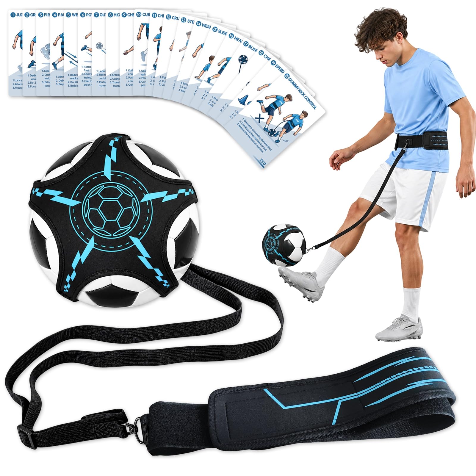 ZVD Soccer Juggling Trainer,Adjustable Waist Belt Kick Throw Solo Practice | Thick bungee…