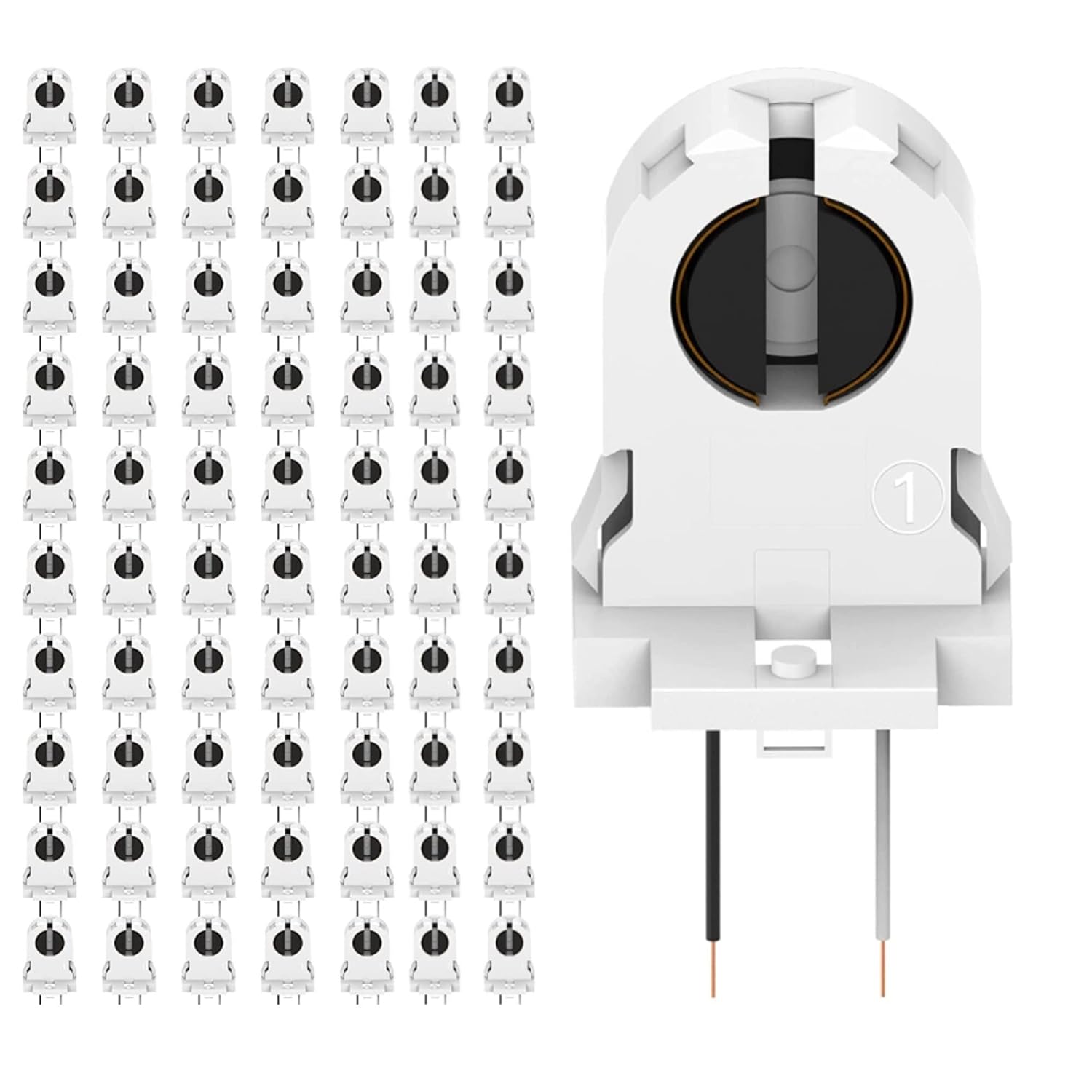 70-Pack JACKYLED Screw Type T8 Lamp Holder with Wires UL Non-shunted Tombstone Light Socket for LED Fluorescent Tube Replacements