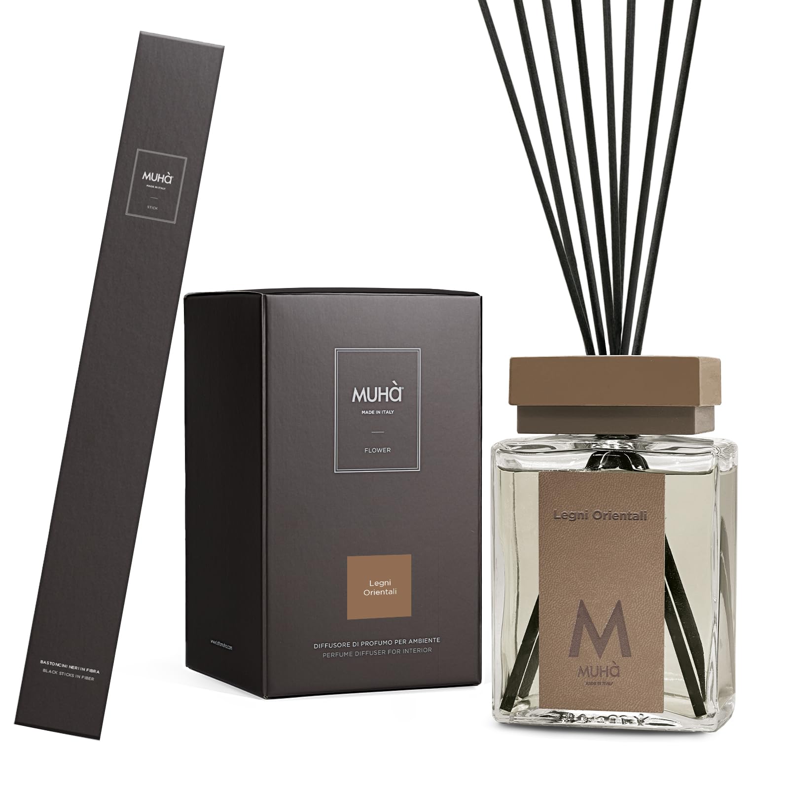 MUHA' | Raumduft Perfume Diffuser, orientalischer Holzduft, Raumduft mit Stäbchen, Format 500 ml
