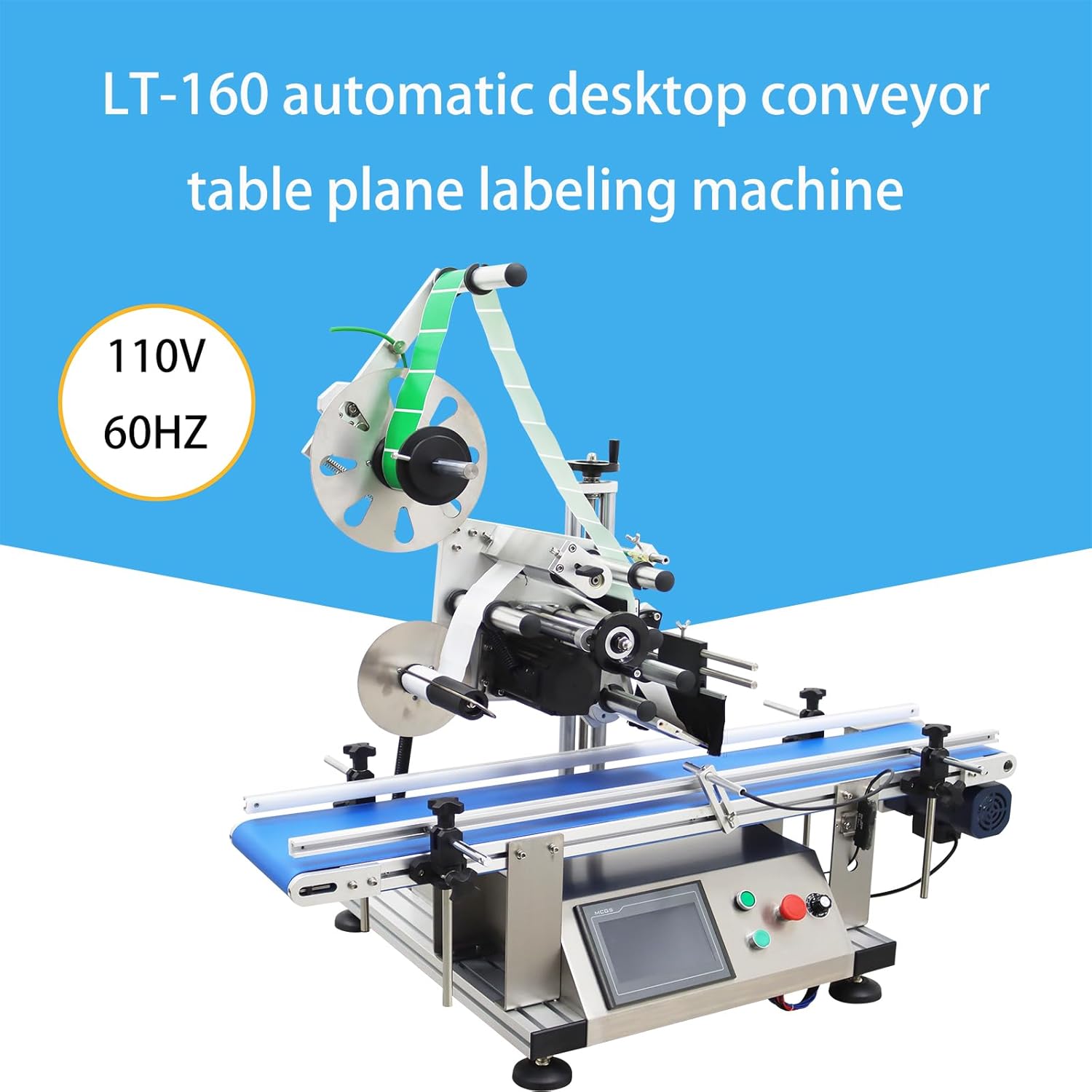 110V Automatic Labeling Machine LT-160 Desktop Conveyor Table Plane Label Maker Bottle Labeler Label Applicator for Regular, Gold and Silver Transparent Labels