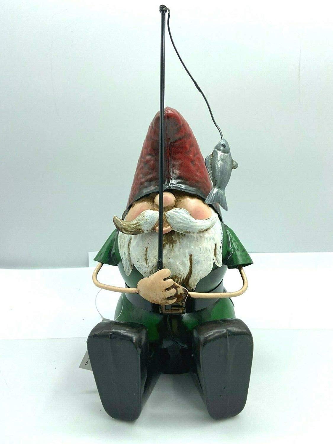 Primus Home & Garden Hand Painted Primus Metal Gnome Fishing Garden Ornament Sculpture Gift, 20 X 18 X 39.5Cm