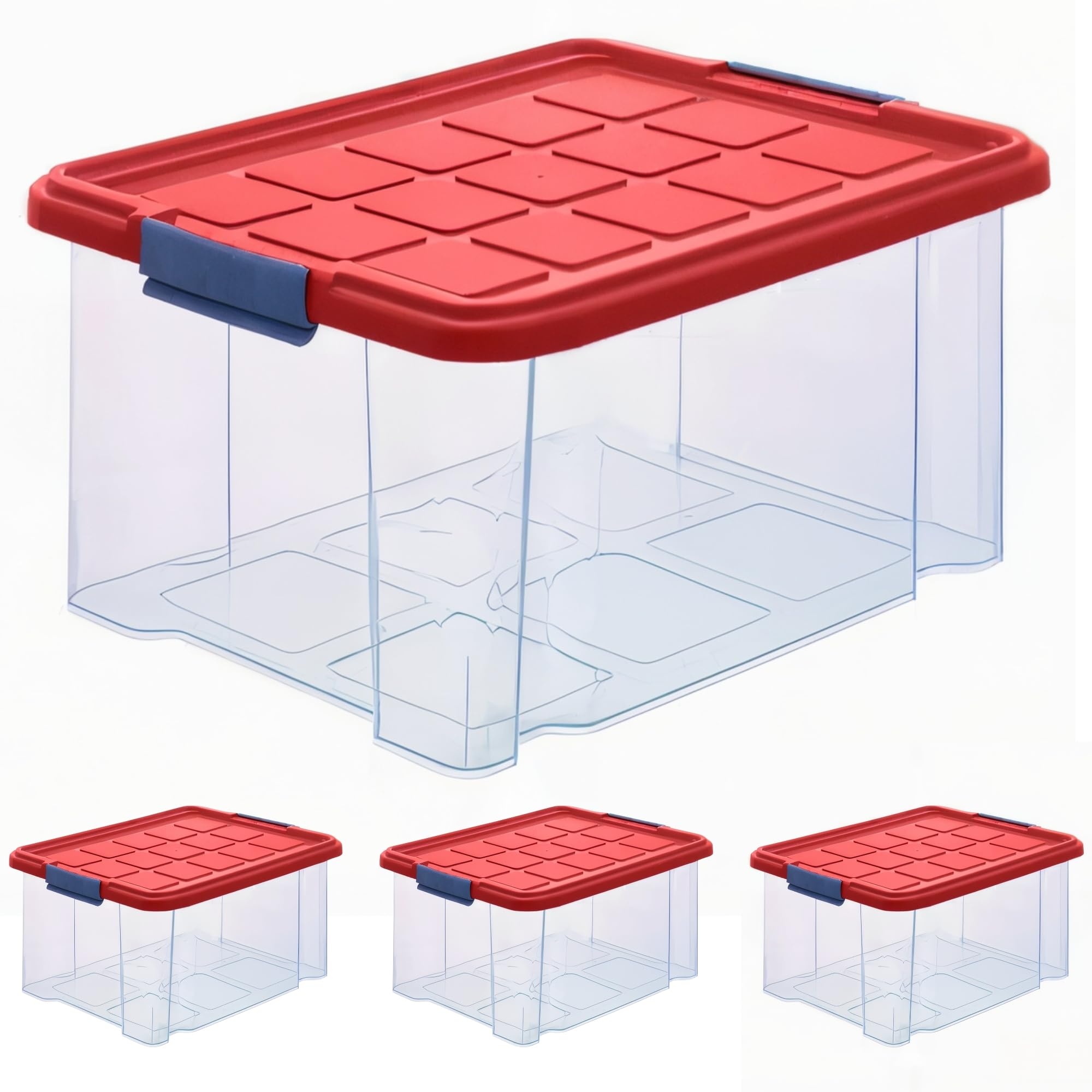 ARTECSIS® Set da 4 contenitori portaoggetti da 15 L con coperchio, rossi e impilabili – 40 x 29 x 21 cm