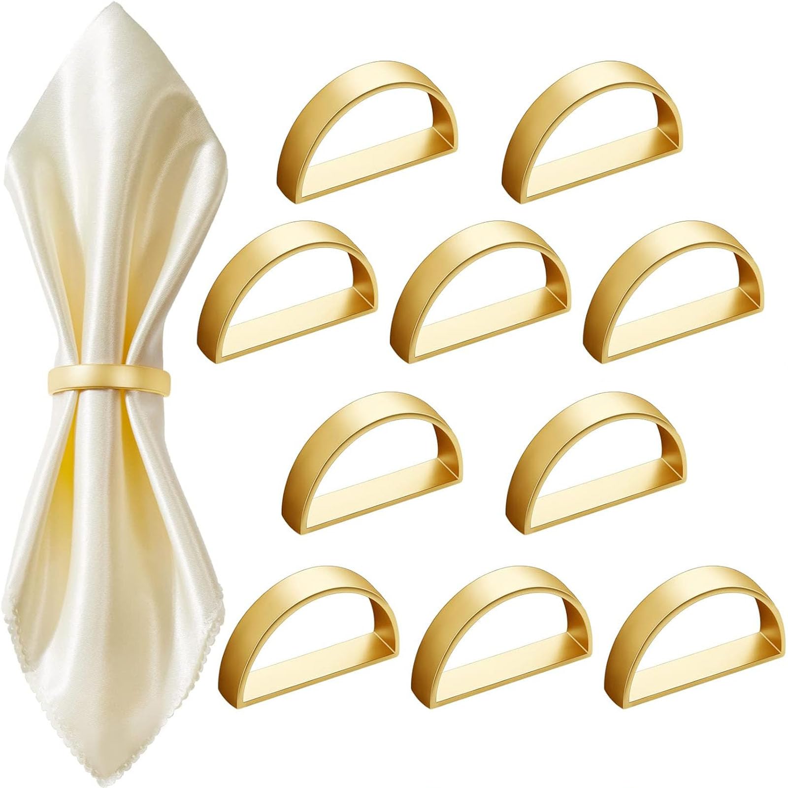 ROSJAC 10pcs Gold Napkin Rings, Semicircle Metal Napkin Holder Buckles for Dinner Table Set, Decor for Christmas Thanksgiving Easter Holiday Birthday Wedding Party