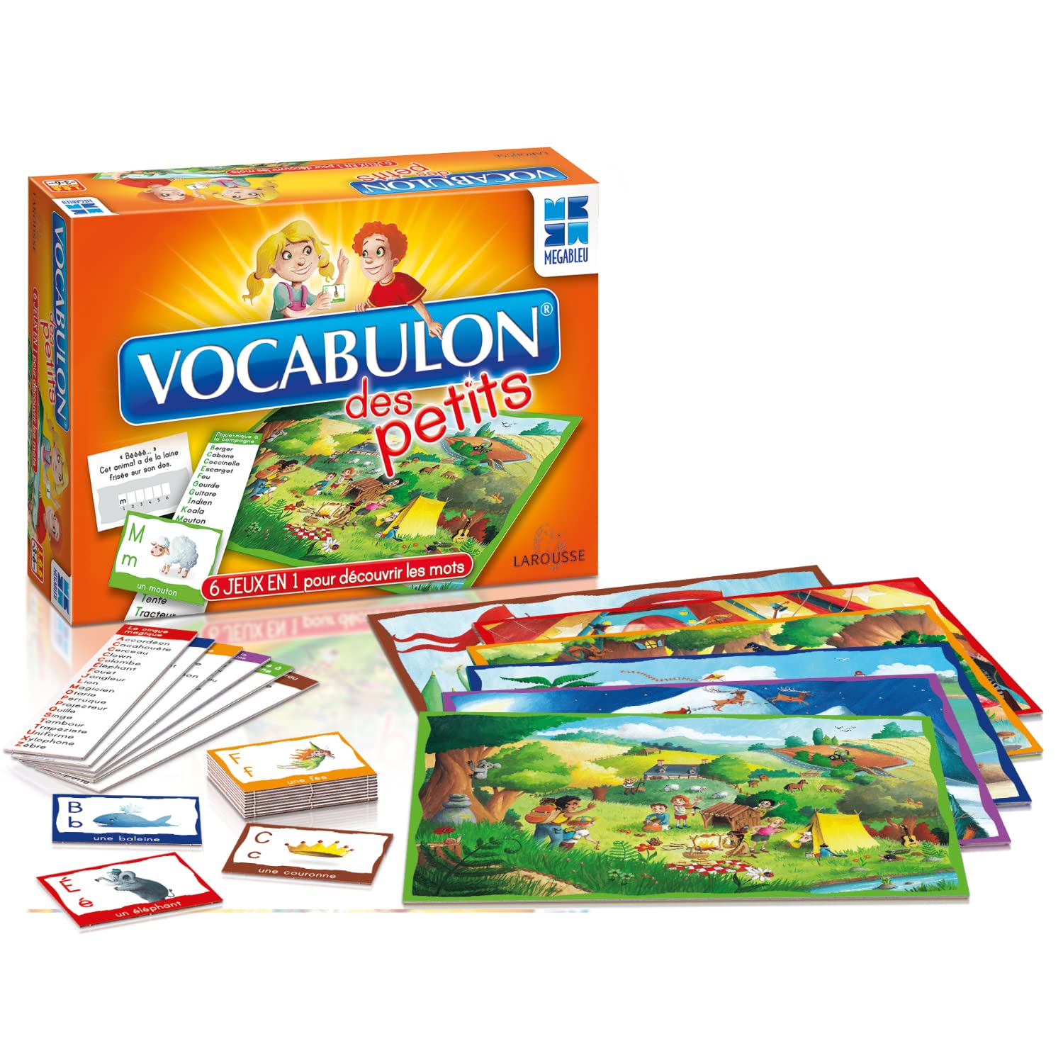 Megableu - VOCABULON des Petits - Jeu de Société pour Les Enfants dès 3 Ans - 6 Jeux Progressifs Inclus - Apprendre Les Lettres et 120 Mots - Univers Ludiques - 1 à 6 Joueurs - en Français