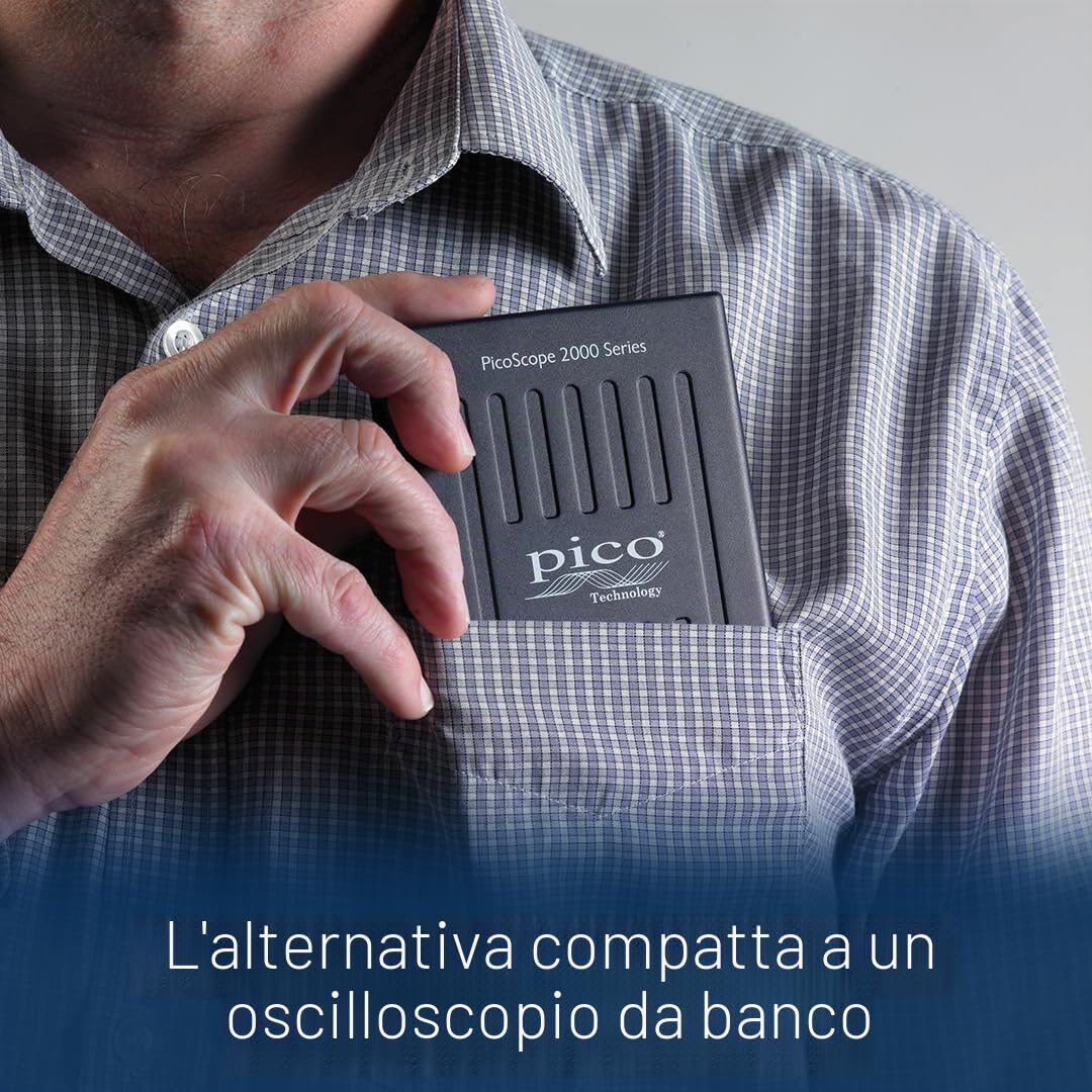 Pico Technology PicoScope 2204A Oscilloscopio 2 canali Kit USB digitale portatile PC, 10 MHz, 8 kS, 100 MS/s con sonde e PS7 software
