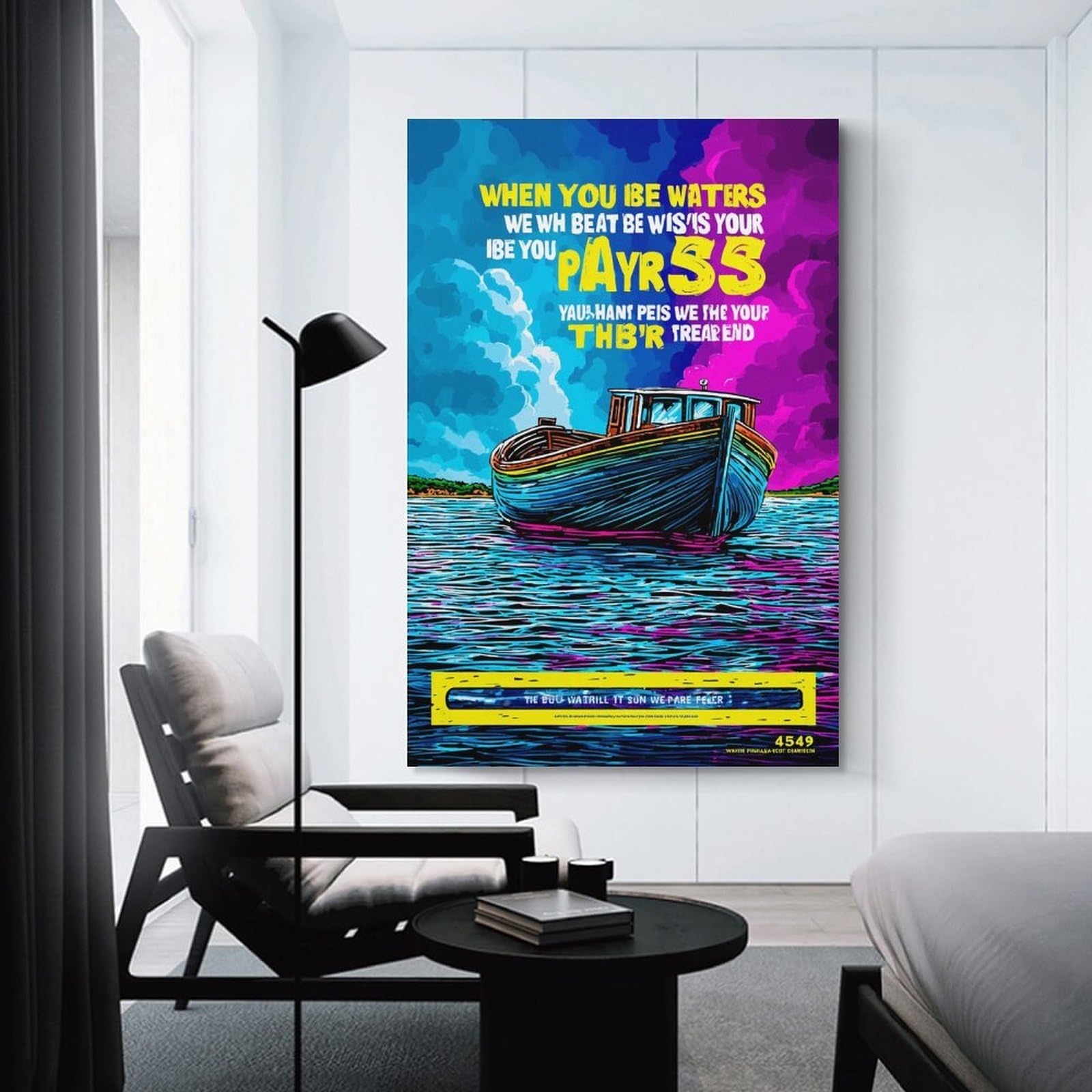 Junmoney Boat Floating on Water Poster Hanging Wall Art 24x36inch(60x90cm), for Lounge, Bedroom Or Personal Spaces, Home Decor Gift with Stylish Appeal