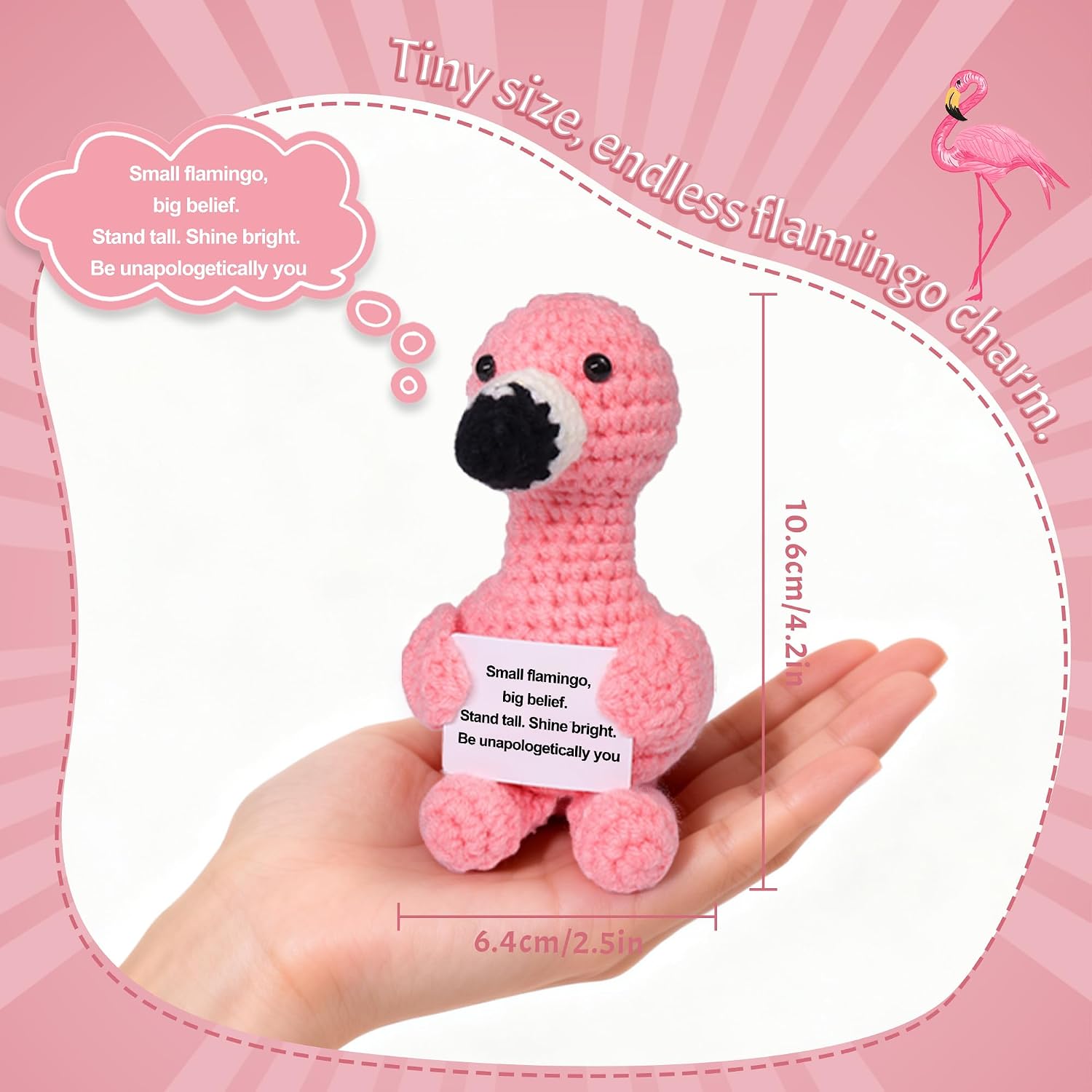 OkiyiD Mini Positive Pink Flamingo Crochet Gifts, Knitted Wool Flamingo Toy with Positive Card - Creative Cute Crochet Doll Emotional Support Cheer Up Keepsake Gift for Friends, Student, Christmas
