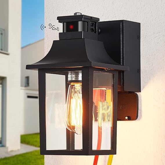 Myhaptim Porch Lights with GFCI Outlet,Dusk to Dawn Outdoor