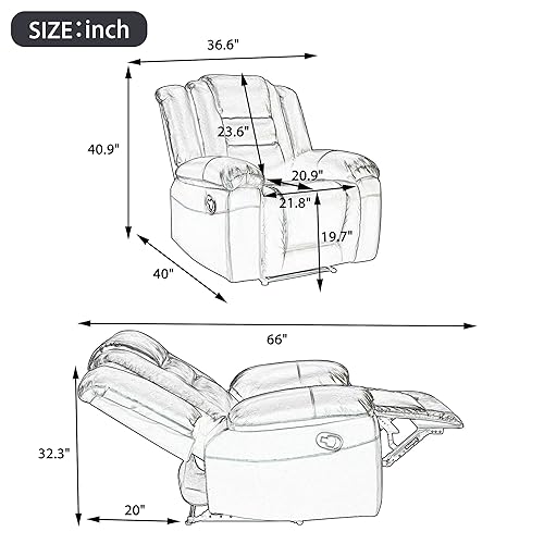 Miniatura 3 de DHHU Sofá de cine en casa silla reclinable de piel sintética para sala de estar sofá individual manual color negro