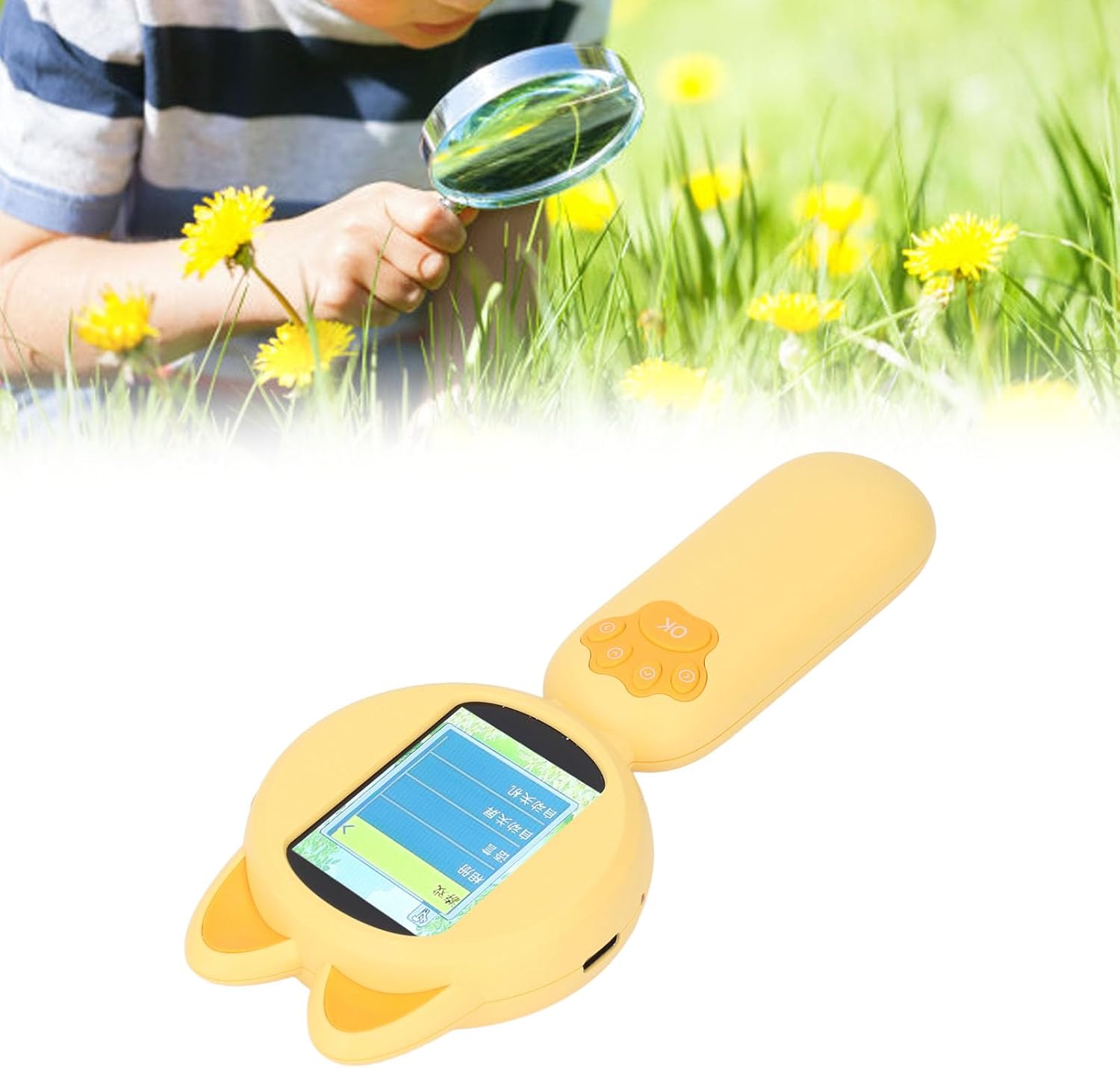 Microscope for Kids, 4X Pocket Handheld Microscope with 2.0 Inch IPS Screen & 8 LED Lights, Electronic Microscope for Toddlers, Birthday Gifts, USB Connection to PC (Yellow)