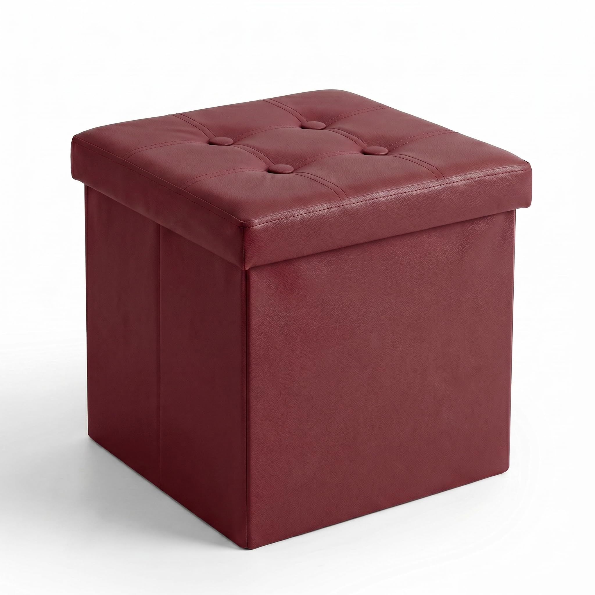 INTRECCI Pouf Contenitore, Puffo per Sedersi, Pouf Poggiapiedi, in Ecopelle, Quadrato, 38x38x38 cm, Imbottito, Versatile, Facile da Pulire. Colore: Bordeaux